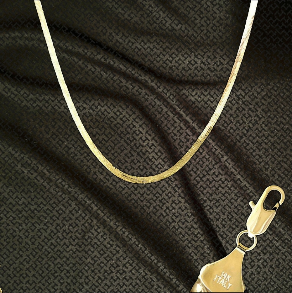 14K Gold Herringbone Chain Necklace ITALY 20" or 24". 14K Gold Plated Brass 4mm